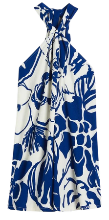 A-line Halterneck Dress - White/blue patterned - Ladies | H&M US