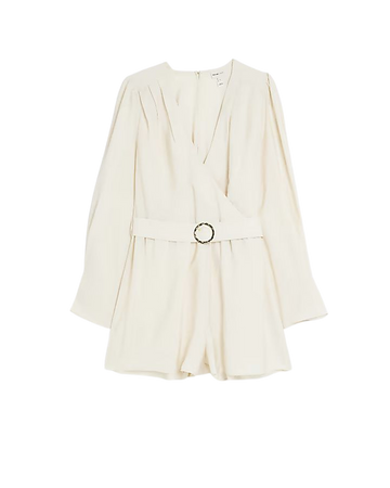 Cream belted long sleeve playsuit | River Island