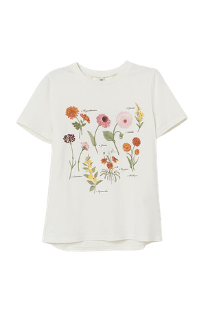 T-shirt with Printed Design - White/flowers - Ladies | H&M CA