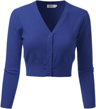 danibe Women's 3/4 Sleeve Soft Open Front Cropped Sweater Cardigan Blueberry XXL at Amazon Women’s Clothing store