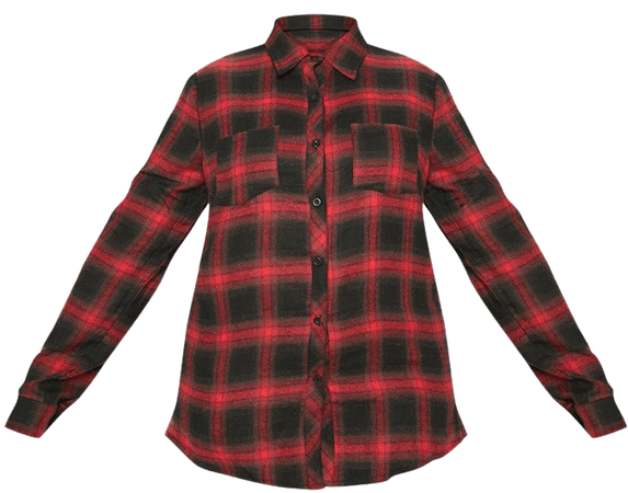 *clipped by @luci-her* Plus Red Tartan Oversized Shirt | Plus Size | PrettyLittleThing USA