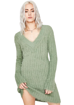 Light Green Long Sleeve Ribbed Sweater Dress | Dolls Kill