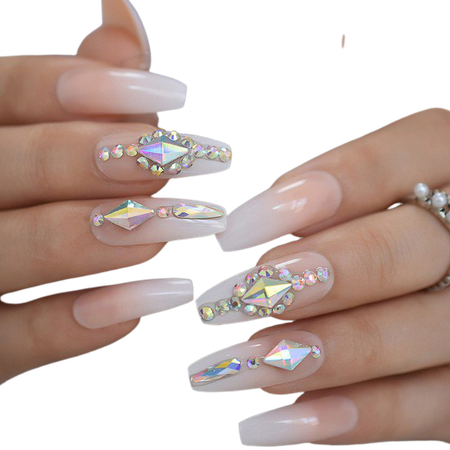 Long 3D Bling Glitter Pink Nude French Ballerina Coffin False Fake Nails Gradeint Natrual Press on Party Finger Wear UV Nails|False Nails| - AliExpress