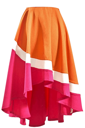 IONE Color-combined Asymmetrical Circle Pink Orange White Skirt, Women's Fashion, Clothes, Dresses & Skirts on Carousell