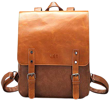 Amazon.com: LXY Vegan Leather Backpack Vintage Laptop Bookbag for Women Men, Brown Faux Leather Backpack Purse College School Bookbag Weekend Travel Daypack: Gateway