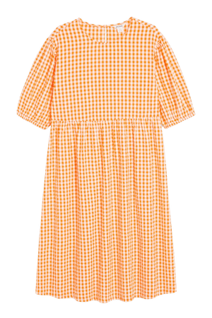 Gingham checked cotton midi dress - Orange gingham checks - Monki WW