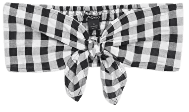 Gingham tie-front bandeau top - Black and white checks - Monki WW