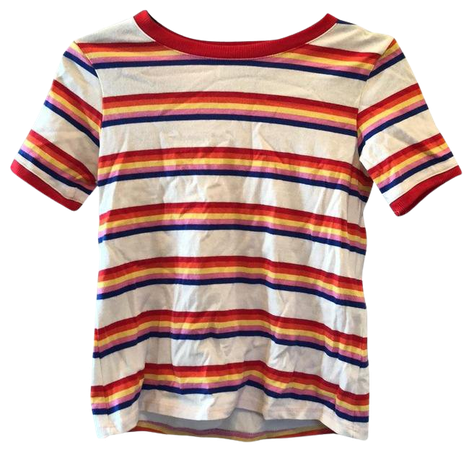 Topshop White Rainbow Stripe T-shirt Tee Shirt Size 4 (S) - Tradesy