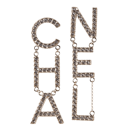 CHANEL Crystal Cha-Nel Logo Drop Earrings Gold 445593