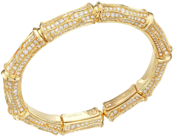 Cartier Diamond 18k Gold Bamboo Vintage Cuff Bracelet