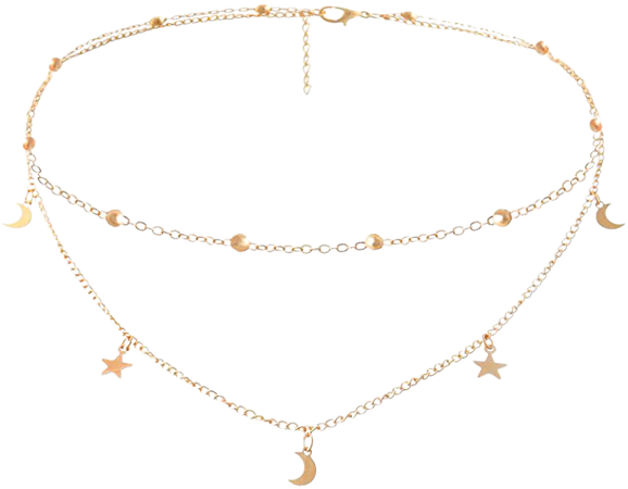 Amazon.com: BaubleStar Fashion Layering Star Moon Charm Pendant Tassel Necklace Gold Chain Choker Collar Multi Layered Statement Jewelry for Women Girls BAN0024: Jewelry
