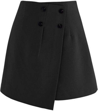 Buttoned Front Flap Mini Bud Skirt in Black - Retro, Indie and Unique Fashion
