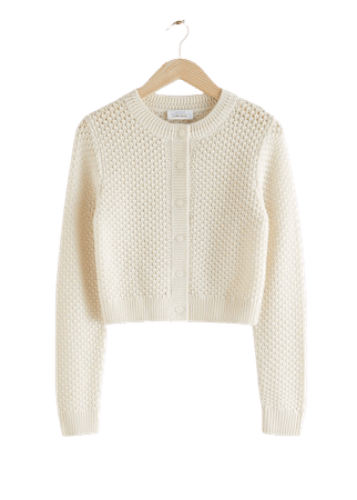 Textured Wool Blend Knit Cardigan - Creme - Cardigans - & Other Stories