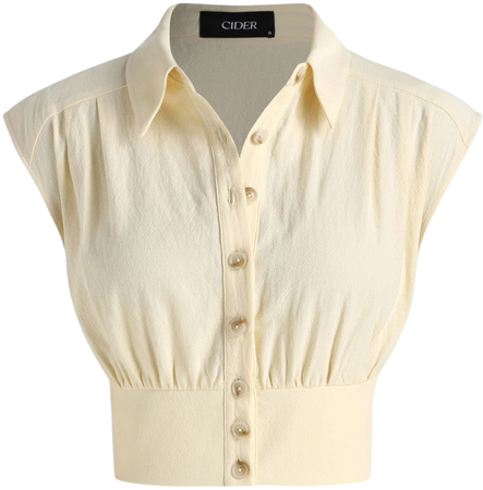 Shirred Collar Button Up Top - Cider