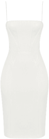 Clothing : Midi Dresses : 'Lorelei' Ivory Satin Corset Midi Dress