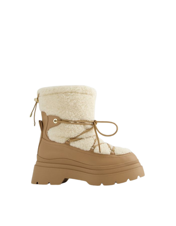 Contrast faux shearling ankle boots with lace-up detail - Shoes - Women | Bershka