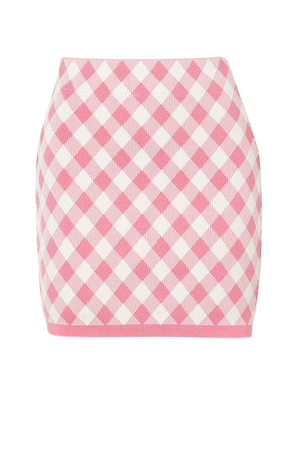 Gingham Jacquard-knit Mini Skirt - Pink