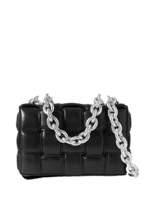 Cassette Chain-embellished Padded Intrecciato Leather Shoulder Bag - Black