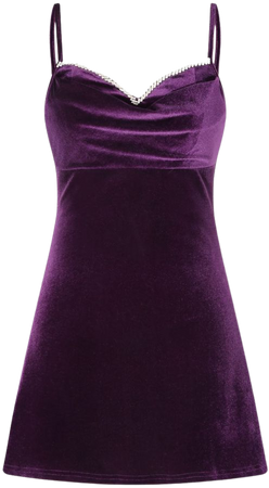 Velvet Solid Cowl Neck Rhinestone Decor Mini Dress - Cider