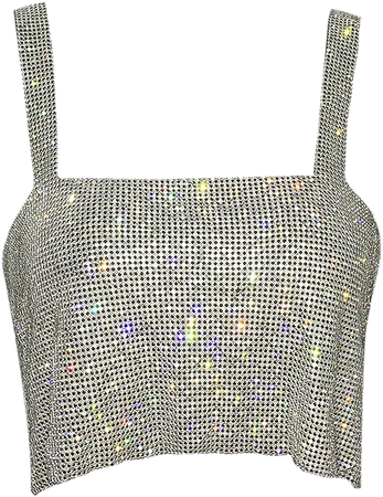 Women Sexy Sparkly Rhinestone Rave Crop Tops Sleeveless Tank Top Shirt Body Jewelry for Club Festival Dance Rainbow at Amazon Women’s Clothing store