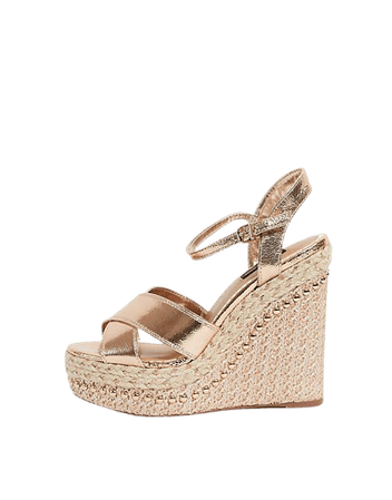 River Island Wide Fit strappy heeled wedge sandals in pink | ASOS