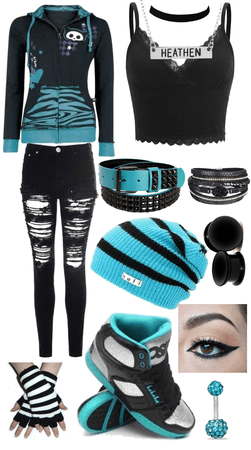 blue and black scene/emo outfit!