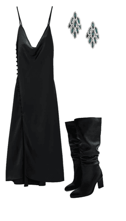 Black Satin Dress & Leather Boots