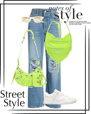 green & denim street style