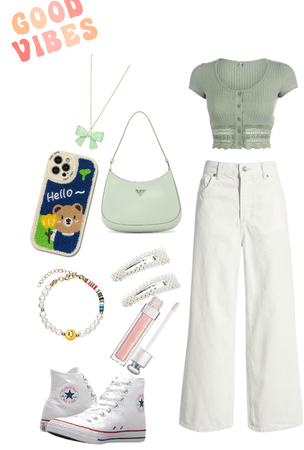 simple green and white outfit