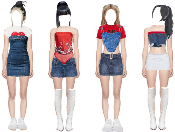 red 4 member kpop group outfit