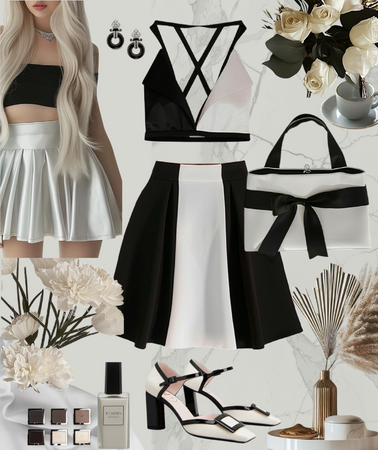 Black and white elegant outfit with mini skirt
