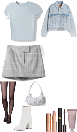 light blue and tartan skirt