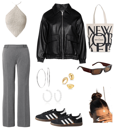 grey trousers, adidas spezial, crochet top