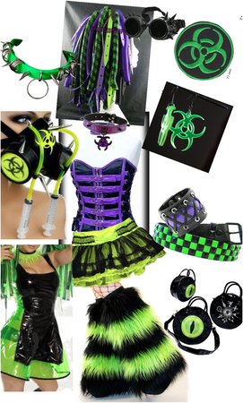 Purple and green cybergoth moodboards