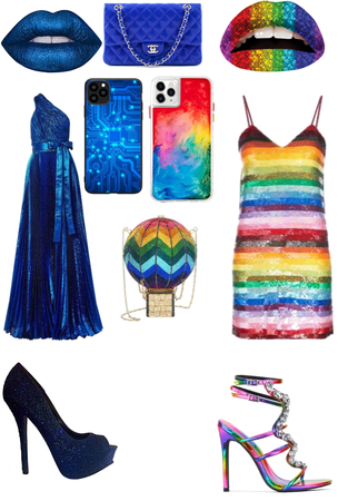 blue and rainbow dress