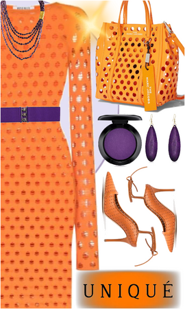 orange perforated dress with purple accents