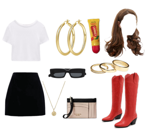 red cowboy boots + gold hoops