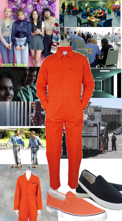 prison orange inmate jump suite& loafer