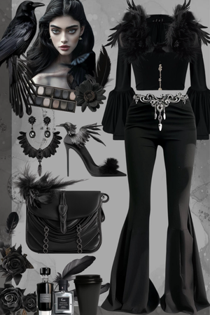 Black raven insired goth outfit moodboard