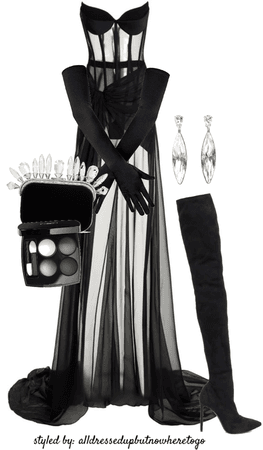 Virtual Styling: Black Sheer Gown & Thigh High Boots Look