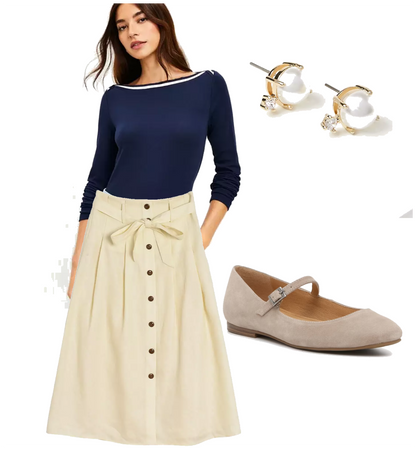 Navy boatneck with linen skirt