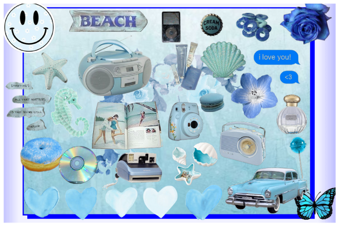 Retro Vintage Blue Beach Aesthetic