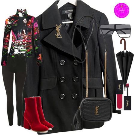 Black Double Breasted Short Coat outfit