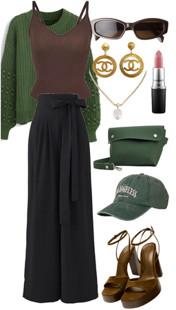 3 color outfit (green, brown and black)