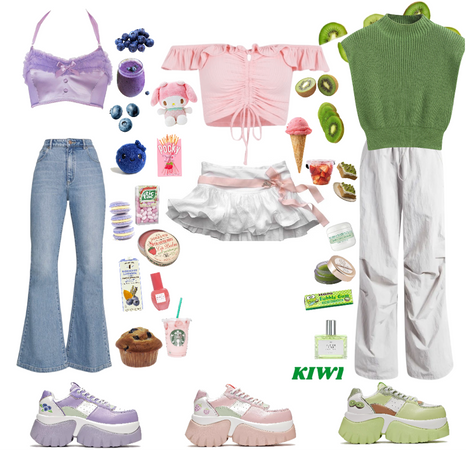 blueberry, strawberry, and kiwi outfits inspired by koi footwear