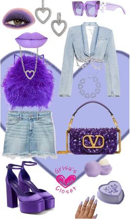 denim miniskirt and purple