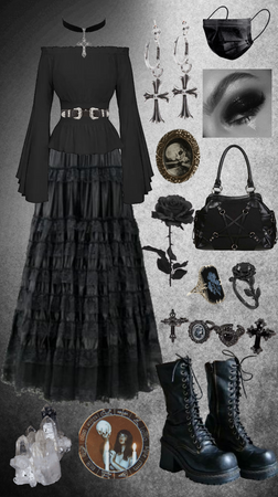 Witchy Goth Off Shoulder Outfit
