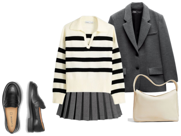 grey blazer + skirt