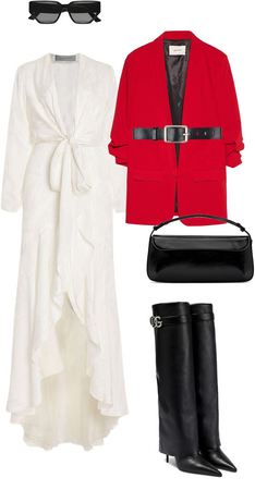 White dress and red blazer