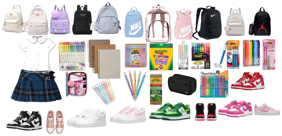 back to school outfit and shoes ,bookbag suplize